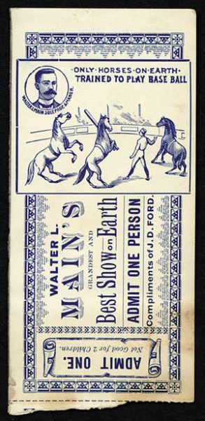 Main's Circus Ticket Horses Playing Baseball